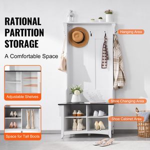 Panca da ingresso da 32 pollici con appendiabiti e ripiani regolabili per ripostiglio e zona seduta - Product Image 2