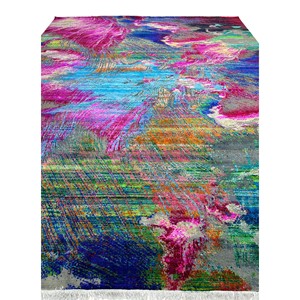 Tapis moderne abstrait noué à la main - Tapis de sol coloré à poils ras en mélange de soie et de laine haute densité pour salon - Product Image 2