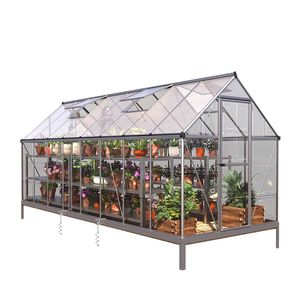 Serre personnalisable 6FT X 16FT avec structure en aluminium, système de gouttières intégré, aérations de toit et panneaux en verre trempé - Product Image 2