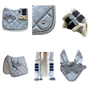 <b>Quilted</b> Cotton & Polyester Filled Horse Saddle Pad Set for Dressage Riding with Bib and Girth <b>Protectors</b> - Product Image 5