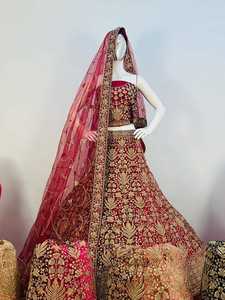 Qunoot Closet - Robe de mariée élégante pour femmes indiennes/pakistanaises, Lehenga Choli, broderie lourde, velours, robe longue en soie, modèle - Product Image 3