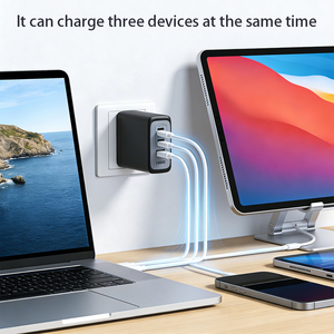 Adaptateur secteur EU 100W avec double port USB-C et USB-A, chargeur rapide pour ordinateur portable, Android, usage professionnel - Product Image 4
