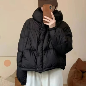 <b>Women's</b> Hooded Quilted Puffer <b>Jacket</b> <b>Brown</b> Zip Up Winter Coat Thick Drop Shoulder Long Sleeve - Product Image 6