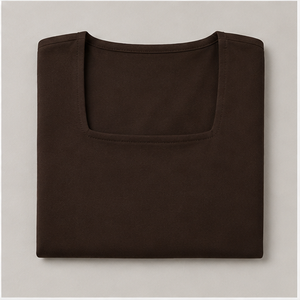 Womens Dark Brown Square Neck Elbow Sleeve <b>Cropped</b> Slim <b>Fit</b> <b>T</b> <b>Shirt</b> WTS-0108 - Product Image 5