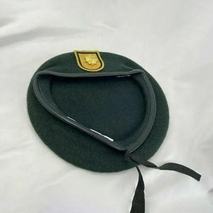 Béret en laine verte avec emblème feuille d'érable dorée, unisexe, chapeau décontracté d'extérieur, printemps automne, 56-58CM, casquette béret en coton uni pour homme, personnalisable - Product Image 2
