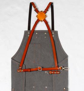 Tablier de travail en toile cirée durable, réglable, à bretelles croisées, pour chef, barista, barbier, charpentier, avec poches zippées pour outils, résistant à l'eau et aux chocs - Product Image 2