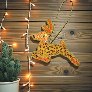 Luxury Reindeer Zari Embroidery Hanging Handmade Festive <b>Wall</b> Decor for <b>Christmas</b> <b>Tree</b> Door and Interior Decoration - Product Image 1