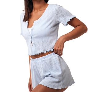 Haut à manches courtes pour femmes couleur creuse col rond bouton maison vêtements été 2026 - Product Image 2