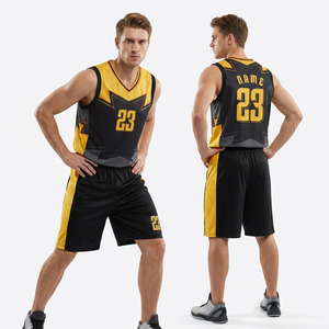 Maillot de basket-ball personnalisé sublimé noir et jaune sans manches col en V coupe athlétique adulte séchage rapide uniforme d'équipe avec le numéro 23 - Product Image 5