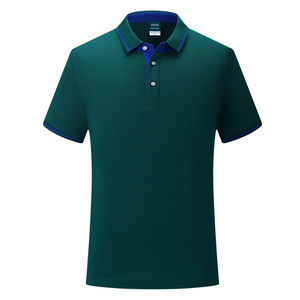 Chemise pour homme bleu foncé à manches courtes, tissée, avec col et poignets à carreaux, style décontracté, coupe classique, 100% polyester respirant - Product Image 5