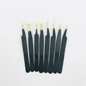 Pince à épiler pour cils RMI à 6 pointes différentes en or plasma, avec poignée diamant, meilleure qualité, en acier inoxydable noir thermolaqué - Product Image 1