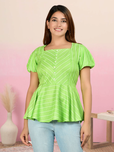 Haut d'été en rayonne à rayures vertes, vente en gros, décontracté, ethnique, pour usage quotidien, confortable, vêtements pour femmes, protection solaire - Product Image 3