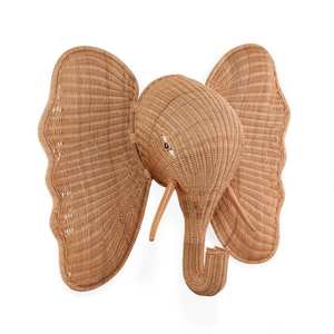 Tête d'éléphant en osier à suspendre, décoration murale pour chambre d'enfant, grande tête d'animal en rotin pour salle de jeux des enfants - Product Image 3