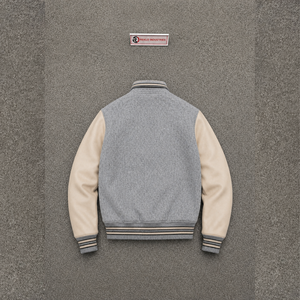 CLASSIC GREY LETTERMAN VARSITY <b>JACKET</b> With <b>Cream</b> Sleeves Turn-down Collar Casual Autumn Wear LUXURY WOOL <b>JACKET</b> PREMIUM FASHION - Product Image 6