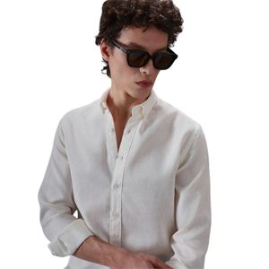 เสื้อเชิ้ตเดรสลำลองแขนยาวทรงเข้ารูปสำหรับผู้ชายสุดหรู ปกคอพับ ผ้าฝ้ายออร์แกนิค 100% คุณสมบัติป้องกันรอยยับ ระบายอากาศได้ดี รุ่นใหม่ - Product Image 4