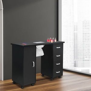 Tavolo per Manicure in MDF a Porta Singola con 4 Cassetti, Finitura Nera e Soluzione di Archiviazione Resistente - Product Image 3