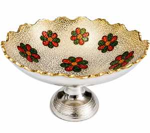Vaisselle artisanale en laiton bol Meena coloré avec support Techniques de coulée découpées impression offset beau thème de fleur - Product Image 1