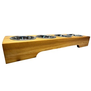 ถาดวางอาหารสัตว์เลี้ยงแบบยกสูง Super Bamboo พร้อมชามสแตนเลสสามใบสำหรับแมวและสุนัข - Product Image 3