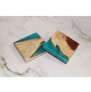 Custom Logo Printed Eco-Friendly Modern Multi-functional <b>Square</b> Acacia Wood Resin Tea Coasters Mats Epoxy Resin Tableware Mats - Product Image 4