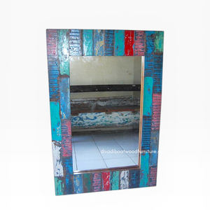 Espejo de Pared Rústico Hecho a Mano, Ecológico, Duradero, de Madera Reciclada de Barco, Color Original, para Sala de Estar, Dormitorio, Villa - Product Image 2