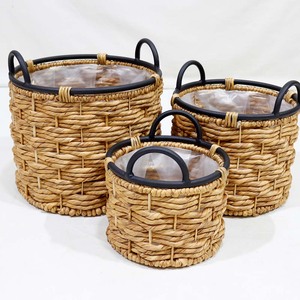 Trending Indoor Flower Pots Natural Water Hyacinth <b>Planter</b> Basket Set with <b>Plastic</b> Liner and Handles - Product Image 5