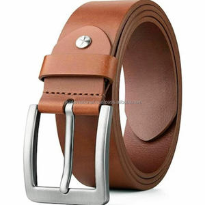 El cinturón informal de cuero puro marrón hecho en La India más vendido para hombres con hebilla de una sola punta de latón de níquel elegante tamaños personalizados - Product Image 1