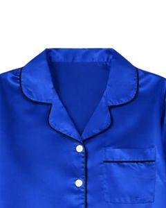 Ensemble de pyjama pour femme en satin bleu royal personnalisé, manches courtes, boutonné, style soie, deux pièces, ensemble de vêtements de nuit, shorts de détente - Product Image 5