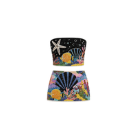 Robe mini brodée de perles sur le thème de l'océan pour femme, sans manches, sans bretelles, deux pièces, coupe sirène, motif coquillages et étoiles de mer