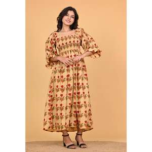 Vestido Maxi de Algodón con Estampado Floral Bohemio para Mujer, Vestido de Fiesta de Verano Indio con Mangas Largas y Fruncido - Product Image 6