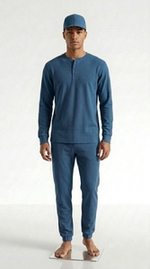 Ensemble de survêtement thermique en tricot gaufré pour homme, personnalisé, en coton et polyester, haut à manches longues et pantalon de jogging, ensemble de vêtements de sport - Product Image 4