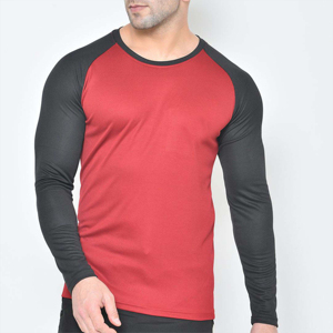 T-shirt Raglan Homme Manches Longues 2026 Couleur Unie Rouge Noir Col Rond Coupe Slim Sportif Tricoté Respirant Tenue Décontractée - Product Image 6