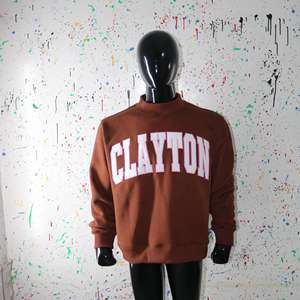 CLAYTON BROWN <b>Mock</b> <b>Neck</b> Sweatshirt 100% WHITE Applique Embroidery wide <b>neck</b> Sweatshirt Finer Threads - Product Image 6