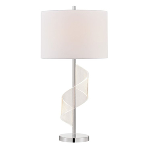 Lampe de table LED spirale avec base chromée et abat-jour blanc, idéale pour les hôtels de luxe et la décoration intérieure - Product Image 1
