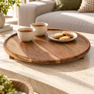 Bandeja Redonda de Madera Ecológica para Pizza MH Sons Premium con Asa, Color y Tamaño Personalizables para Uso en Restaurantes, Estilo Bandeja para Hornear - Product Image 1