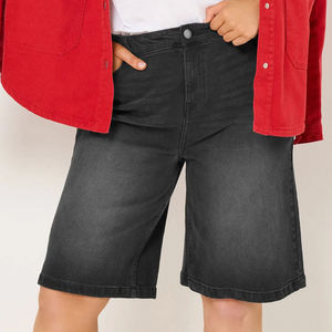 Pantalones Cortos Bermuda de Mezclilla Rasgados de Cintura Alta para Hombre, Azul Sólido, Estilo Casual con Botones, Tejido de Algodón y Lona - Product Image 4