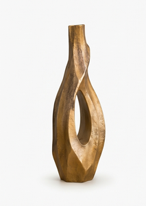 Vase contemporain en or métallique, design asymétrique unique avec découpes, grand pot à fleurs pour la décoration intérieure du salon, commande en gros - Product Image 2