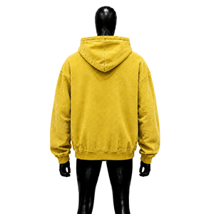 Sweat à capuche zippé jaune avec motif oiseau soleil sacré, coupe oversize, style streetwear vintage, imprimé vieilli, décontracté, unisexe, urbain - Product Image 2