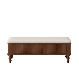 Banco Otomano Multifuncional de 50.8 Pulgadas con Almacenamiento, Asiento de Lino y Madera de Caucho Sólida, Forma Cuadrada para Dormitorio o Entrada - Product Image 5