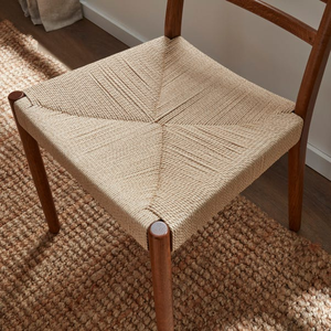 Silla de Comedor Minimalista de Estilo Escandinavo con Respaldo de Escalera y Tejido de Cordón Natural - Product Image 4