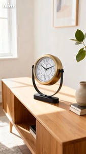 Reloj de Escritorio Metálico, Diseño Circular Tradicional, Movimiento Mecánico Silencioso con Sonido de Cada Hora, Pantalla de Agujas, Base Negra - Product Image 3