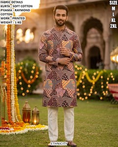 Veer Heritage for Cotton Traditional Party Floor-Length Regular Fit <b>Men's</b> <b>Kurta</b> - Product Image 6