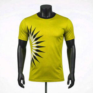 Camiseta de Manga Corta con Cuello Redondo y Estampado Geométrico Amarillo para Hombre, de Secado Rápido, Tejida, Deportiva y Ajustada - Product Image 1