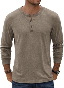 T-shirt décontracté à manches longues boutonné pour homme, 100 % coton, motif uni, logo frontal, tricoté 180g, anti-rétrécissement, anti-boulochage, anti-plis - Product Image 5