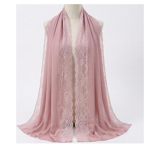 Bufanda de Chifón para Mujer, Larga, Color Rosa Sólido, con Ribete de Encaje, Elegante, Accesorio de Moda para Todas las Temporadas - Product Image 1