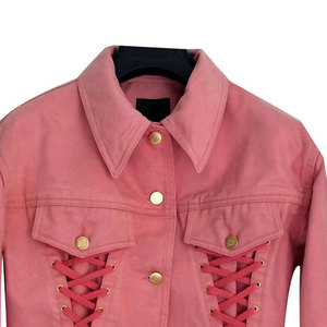 Veste en jean rose pour femme, 100% coton, boutonnage simple, manches longues, longueur standard, style hiver, col rabattu - Product Image 1