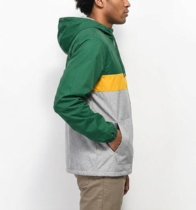 Nouvelle conception – Veste coupe-vent à capuche pour homme, blocs de couleur, fermeture éclair quart de tour, légère, décontractée, pour l'extérieur, type anorak – Vert, Jaune, Gris - Product Image 3