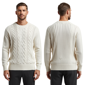 Pull tricoté mi-blanc pour homme, col rond, coupe oversize, en mélange de coton doux, avec boutons sur le devant – Collection Hiver Tendance – Offre Spéciale - Product Image 2