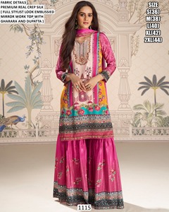 Women's Bandhani Embroidered Regal Mauve Mossilk Traditional Floor-Length Quick Dry All Seasons Regular Fit Gujarati Kurta/<b>Kurti</b> - Product Image 5