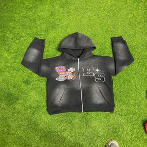 Sweat à capuche zippé, ensemble de survêtement d'hiver, style streetwear Y2K, vintage, effet délavé, logo brodé, sweats à capuche personnalisés en relief - Product Image 3