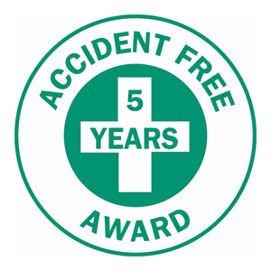 Étiquettes autocollantes Brady pour casques de sécurité - 2 pouces de diamètre, récompense 5 ans sans accident, reconnaissance de sécurité durable - Product Image 1